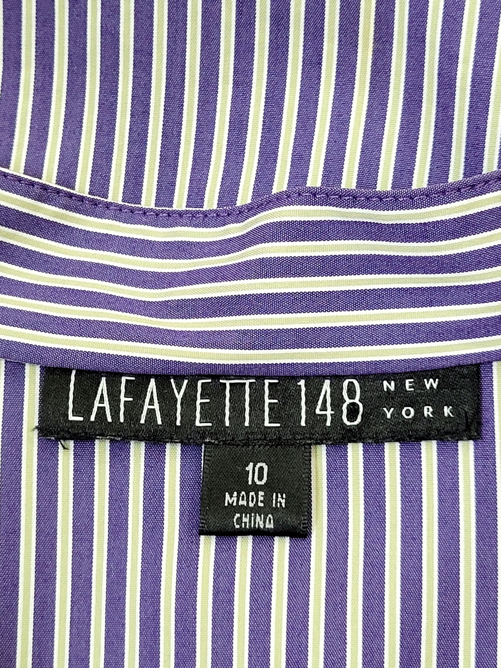 LAFAYETTE 148 New York Striped Tailored Peplum Waist Shirt Purple Green White 10 - Picture 6 of 9